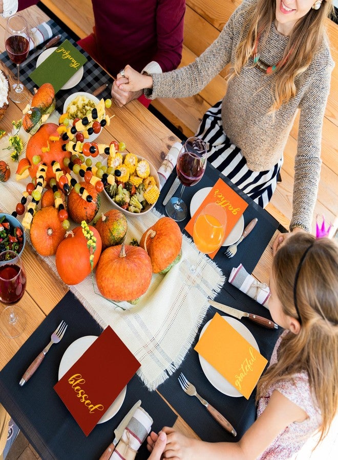FYSUIMU 200Pcs Fall Thanksgiving Guest Napkins Gold Foil Thankful Blessed Disposable Paper Napkin Red Orange Yellow Green 4 Colors Dinner Hand Towel Napkins for Bathroom Autumn Party Table Decor - Image 4